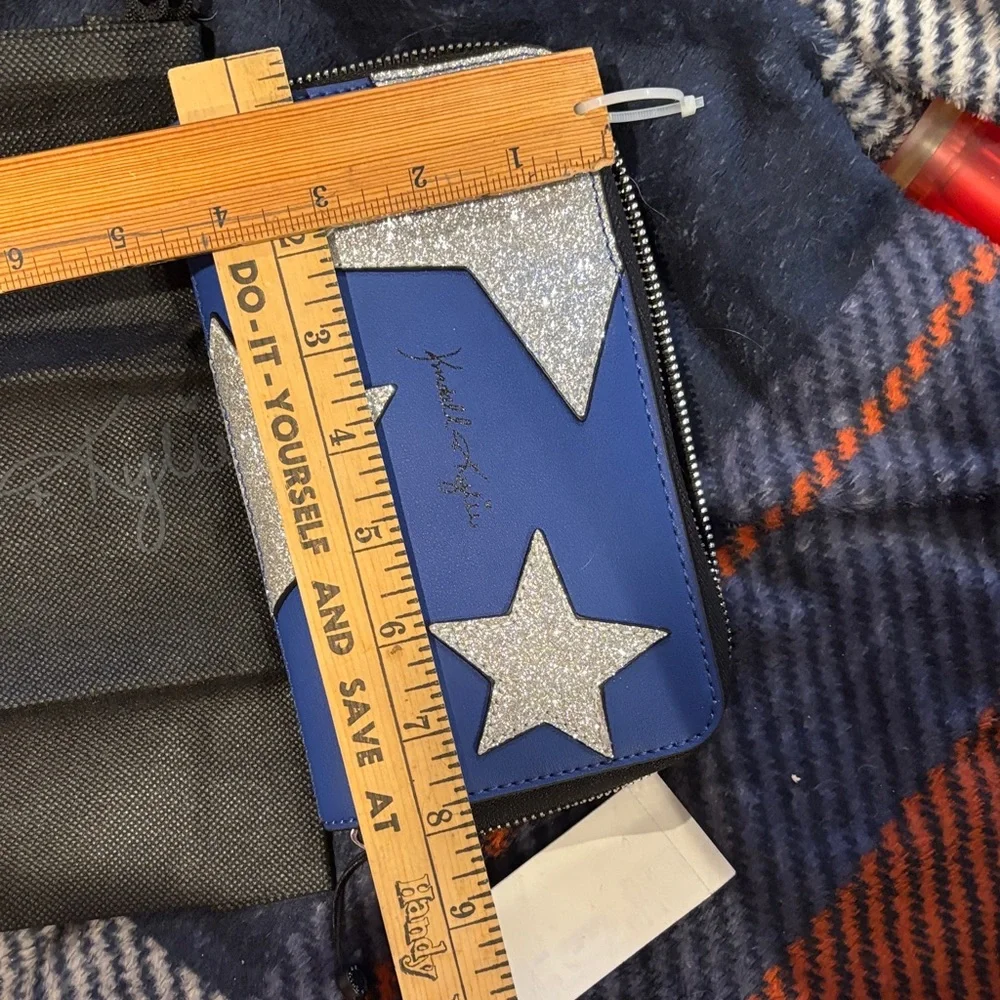 Kendall + Kylie NWT Blue Glitter Star Zip Around Wallet Wristlet Phone Organizer